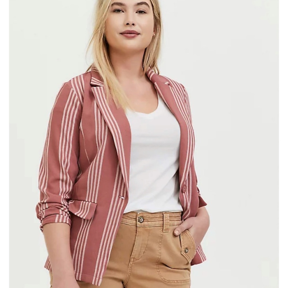 Torrid Dusty Rose Stripe Longline Boyfriend Blazer Size 3